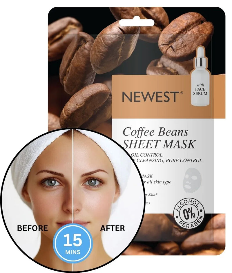 NEWEST COFFEE BEANS FACE SHEET MASK WITH EXTRA SERUM