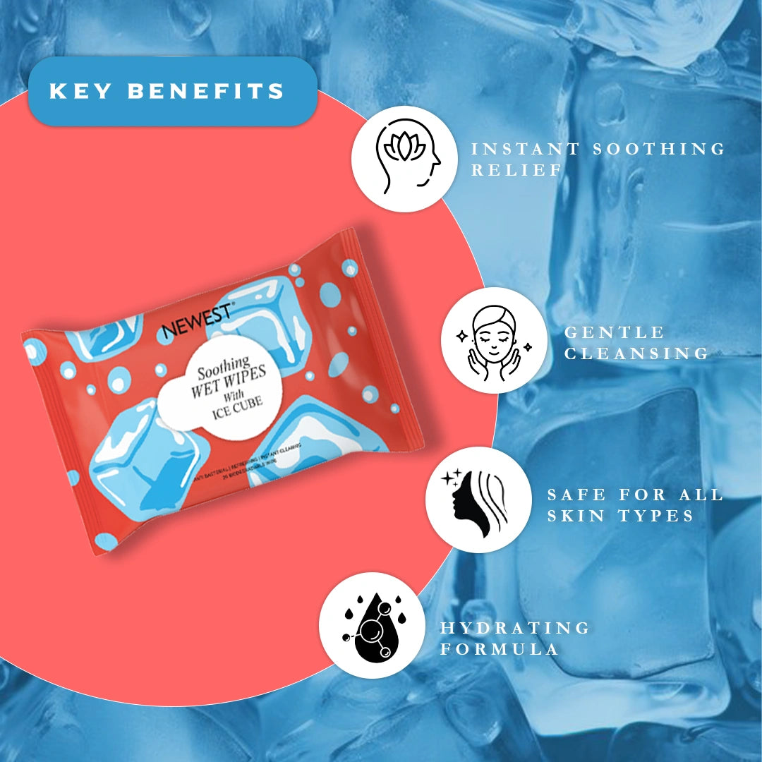 NEWEST SOOTHING WET WIPES WITH ICE CUBES - 20 PULLS