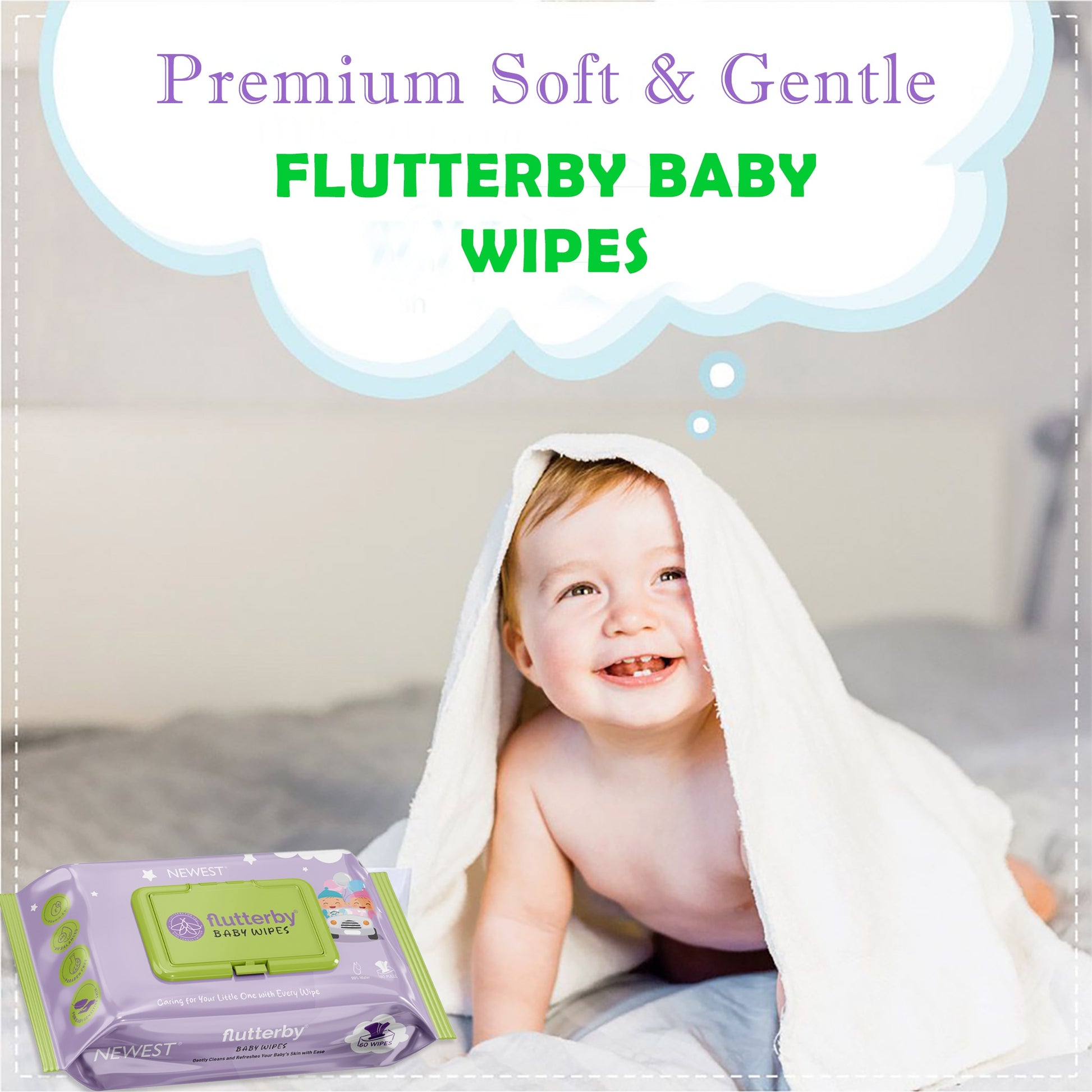 NEWEST FLUTTERBY BABY WIPES (60 PULLS)