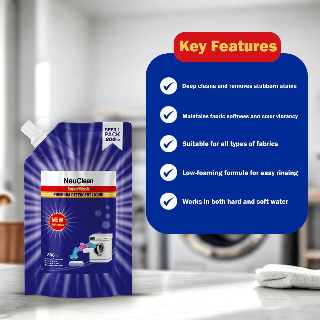 NEUCLEAN SUPERWASH PREMIUM DETERGENT LIQUID REFILL PACK (800ML)