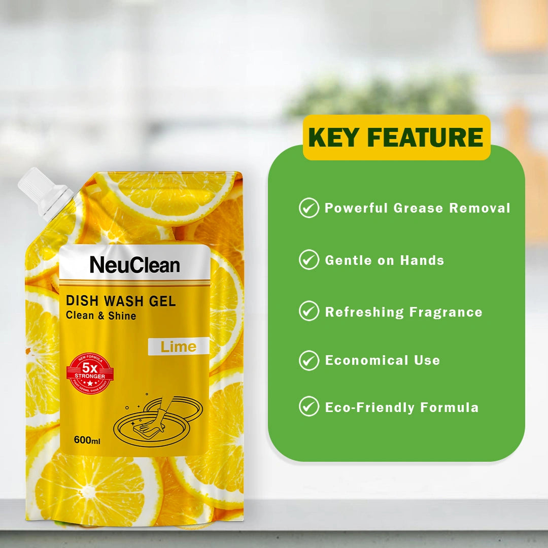 NEUCLEAN DISH WASH GEL LIME REFILLER PACK 600ML
