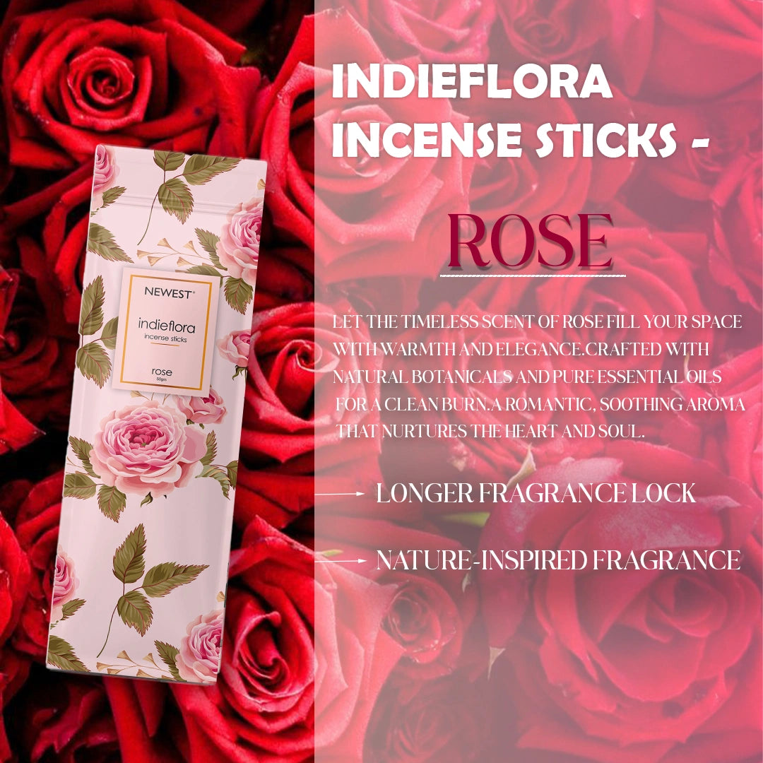 NEWEST INDIEFLORA INCENSE STICKS - ROSE (50GM)