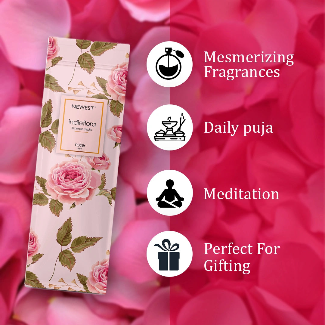 NEWEST INDIEFLORA INCENSE STICKS - ROSE (50GM)