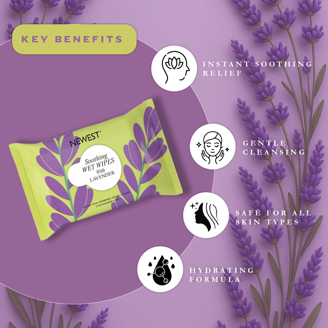 NEWEST SOOTHING WET WIPES WITH LAVENDER - 20 PULLS