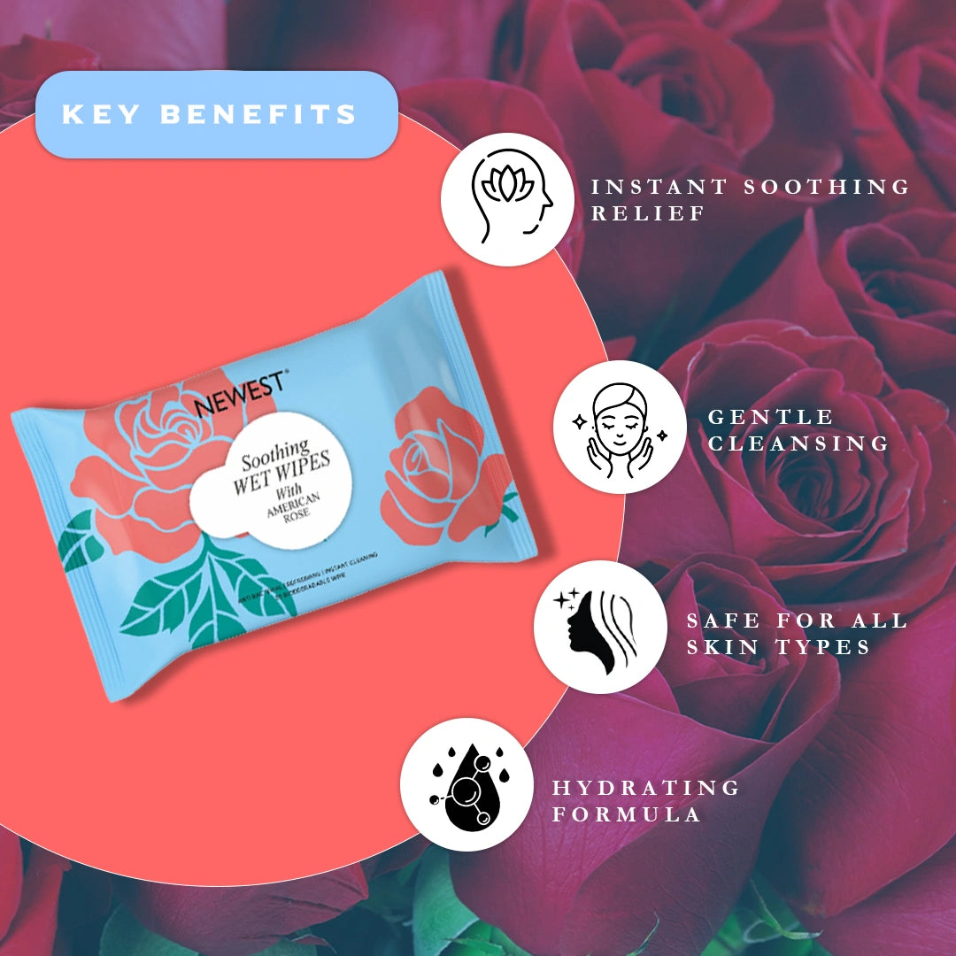 NEWEST SOOTHING WET WIPES WITH AMERICAN ROSE - 20 PULLS