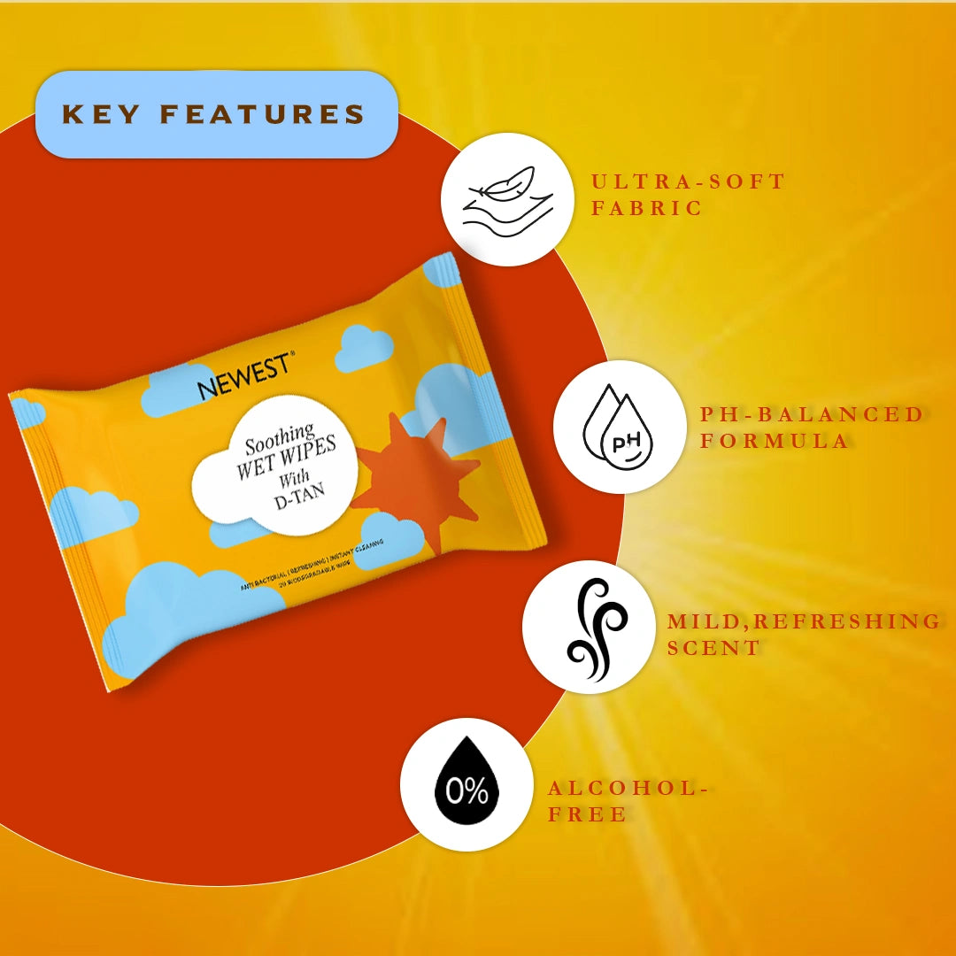 NEWEST SOOTHING WET WIPES WITH D-TAN - 20 PULLS