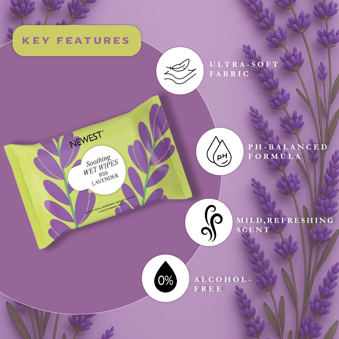 NEWEST SOOTHING WET WIPES WITH LAVENDER - 20 PULLS