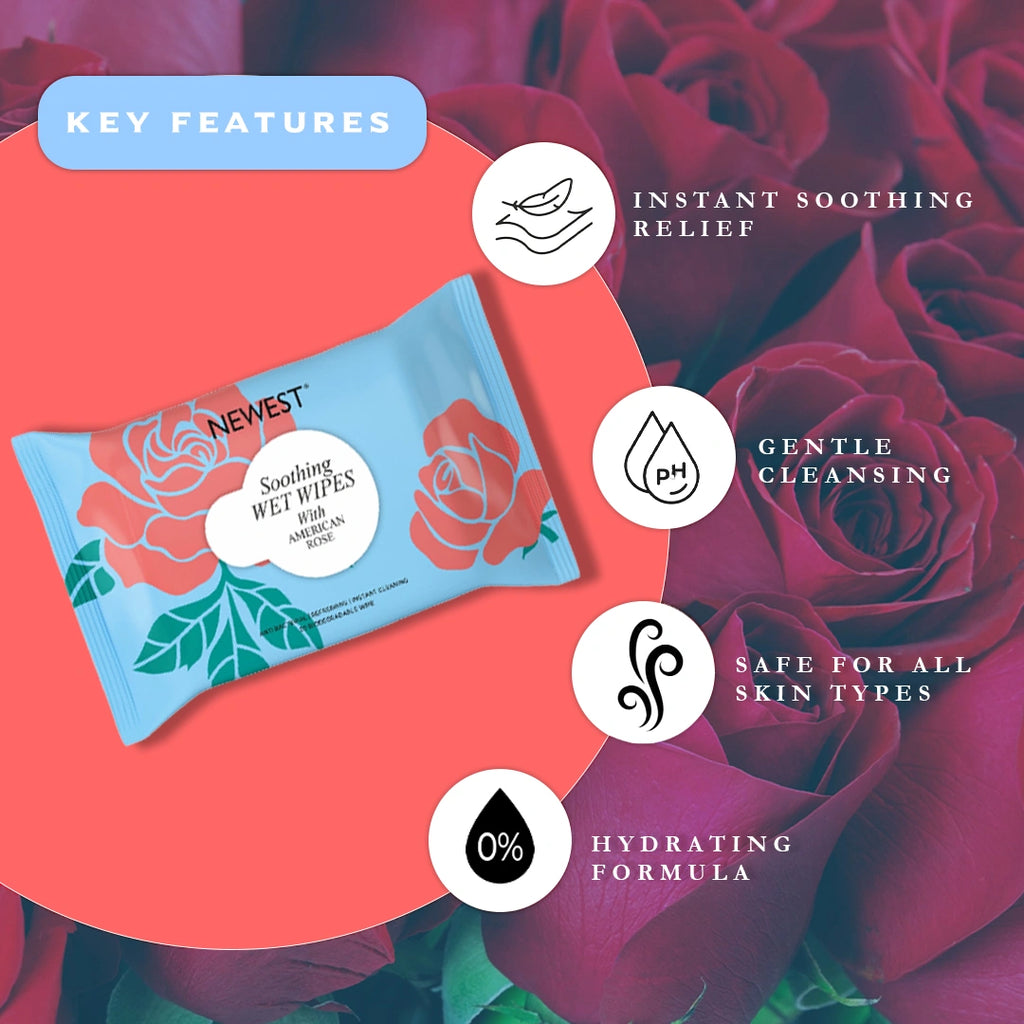 NEWEST SOOTHING WET WIPES WITH AMERICAN ROSE - 20 PULLS