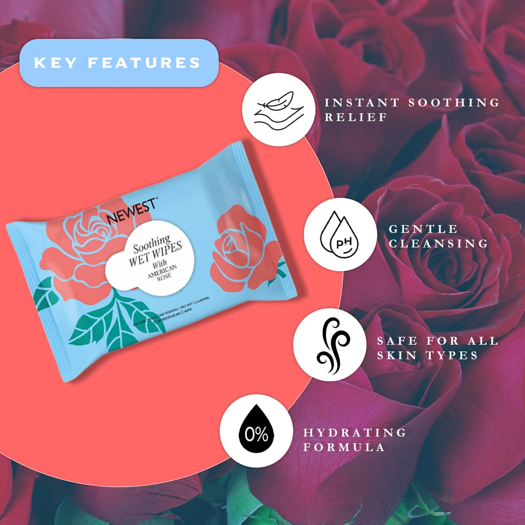 NEWEST SOOTHING WET WIPES WITH AMERICAN ROSE - 20 PULLS