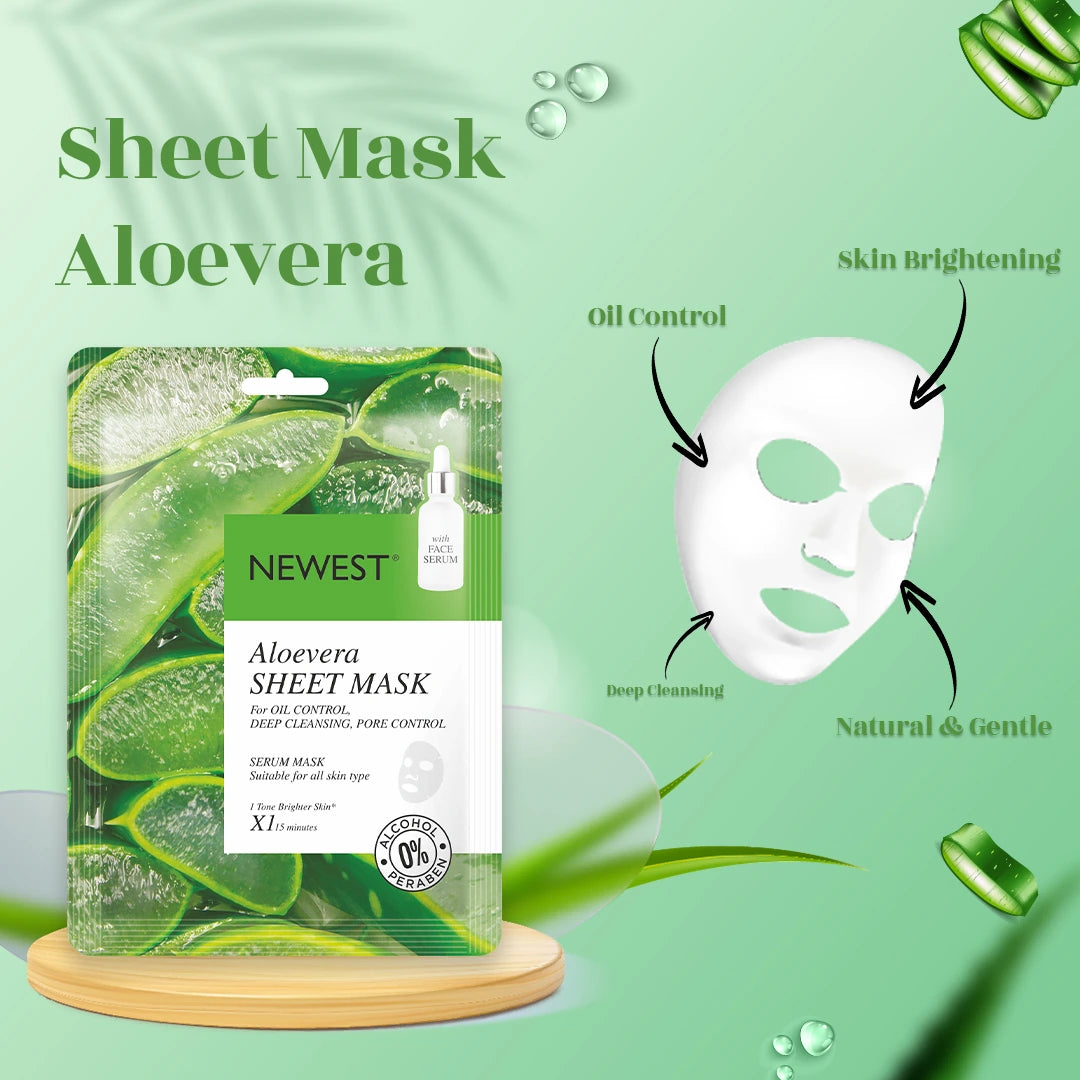 NEWEST ALOE VERA SHEET MASK WITH EXTRA SERUM