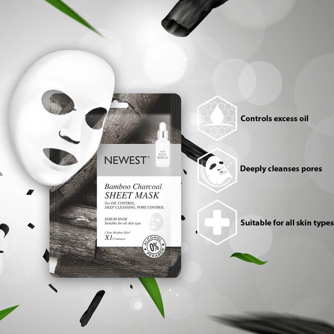NEWEST BAMBOO CHARCOAL SHEET MASK WITH EXTRA SERUM