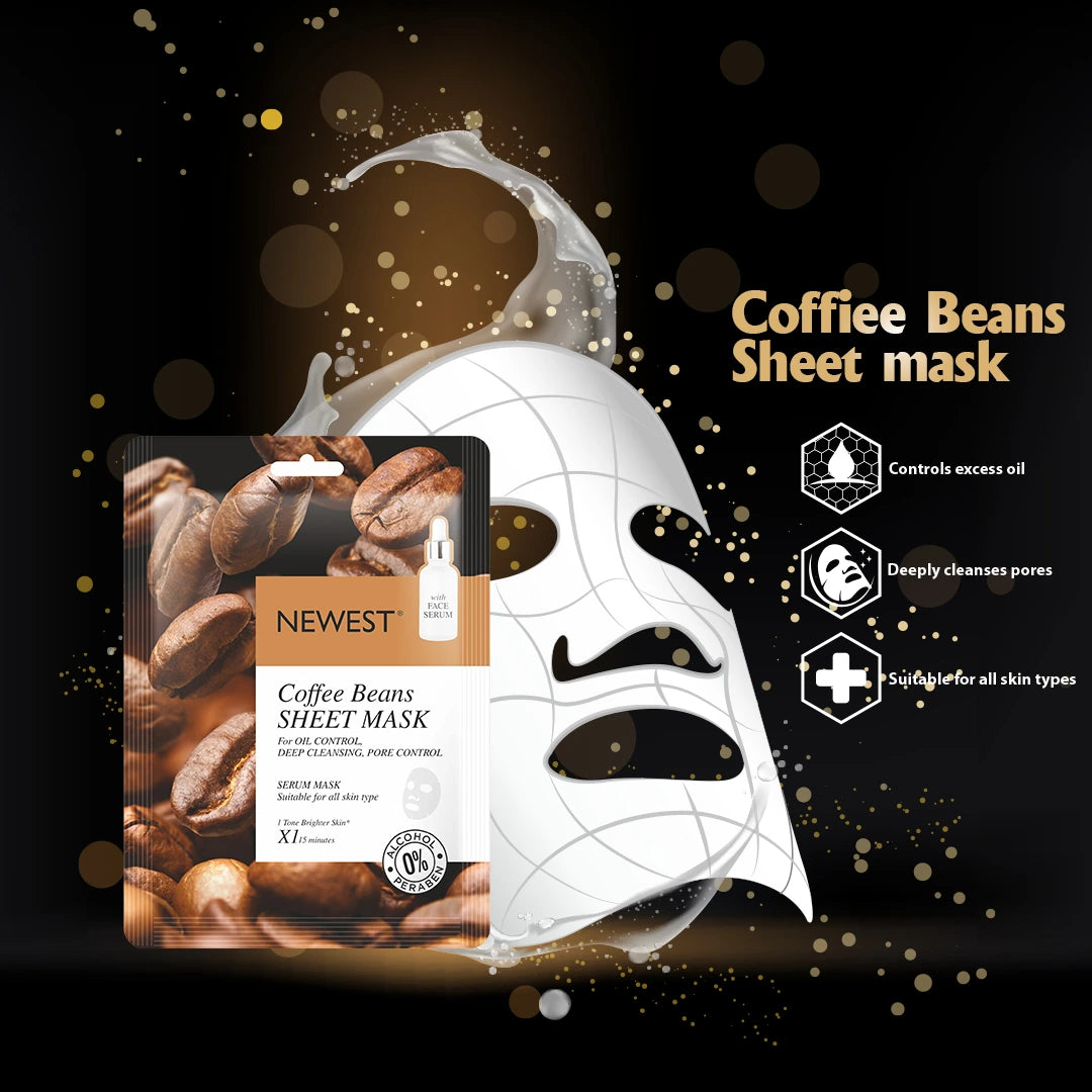 NEWEST COFFEE BEANS FACE SHEET MASK WITH EXTRA SERUM