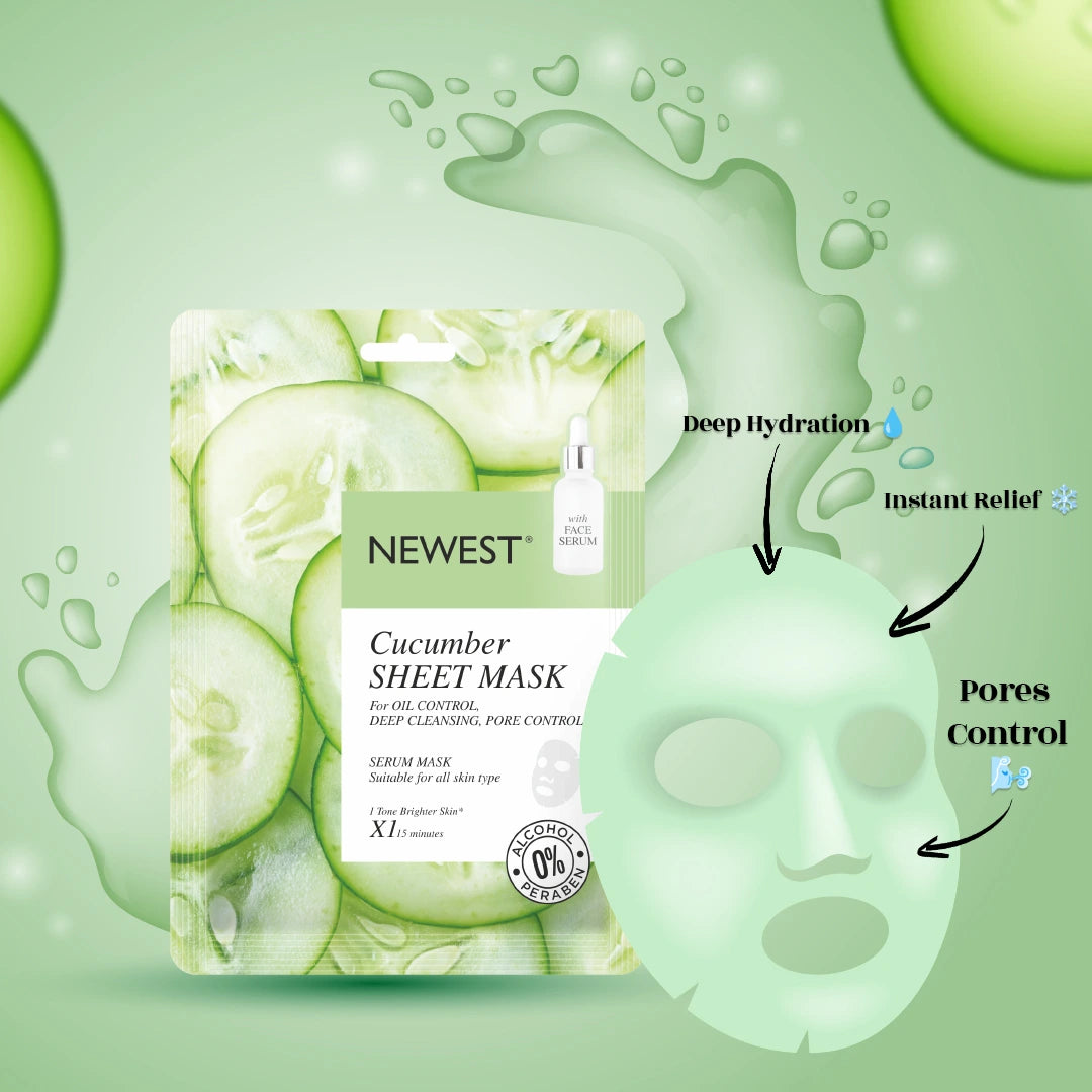 NEWEST CUCUMBER SHEET MASK WITH EXTRA SERUM