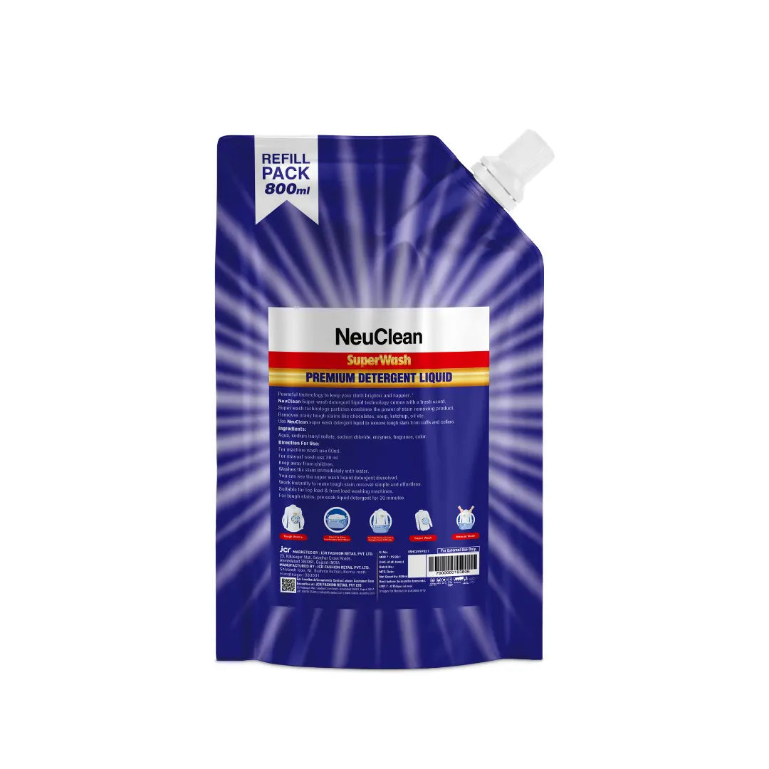 NEUCLEAN SUPERWASH PREMIUM DETERGENT LIQUID REFILL PACK (800ML)