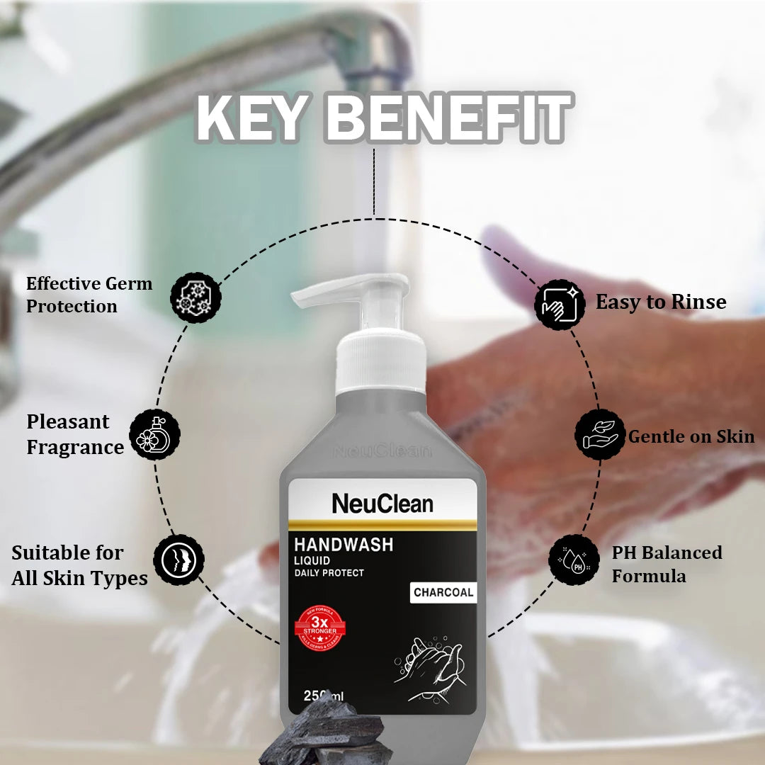 NEUCLEAN  HANDWASH LIQUID DAILY PROTECT CHARCOAL 250ML