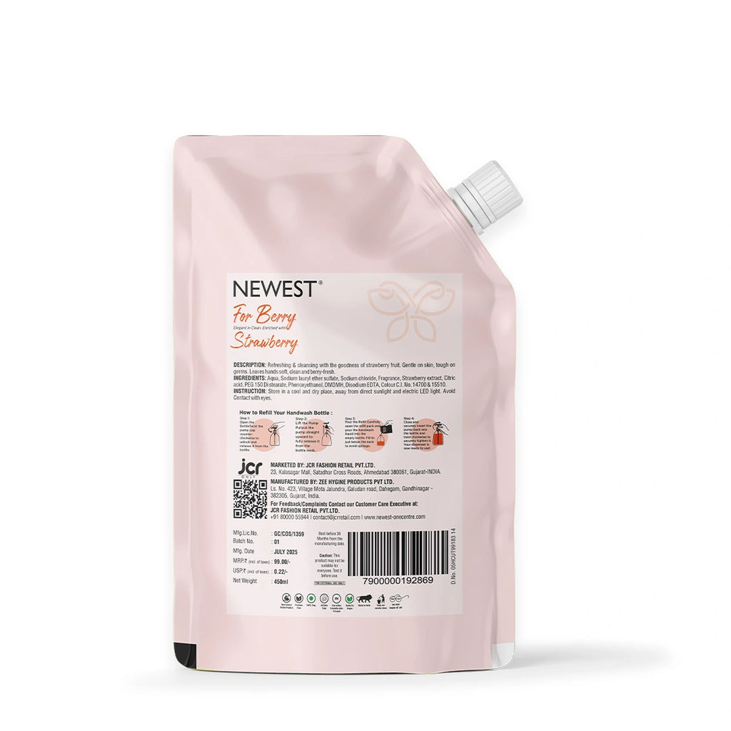 NEWEST FOR BERRY STRAWBERRY HANDWASH REFILL PACK(450 ML)
