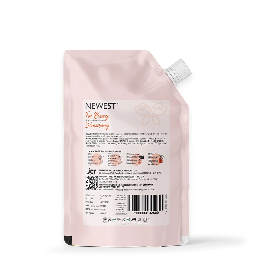 NEWEST FOR BERRY STRAWBERRY HANDWASH REFILL PACK(450 ML)