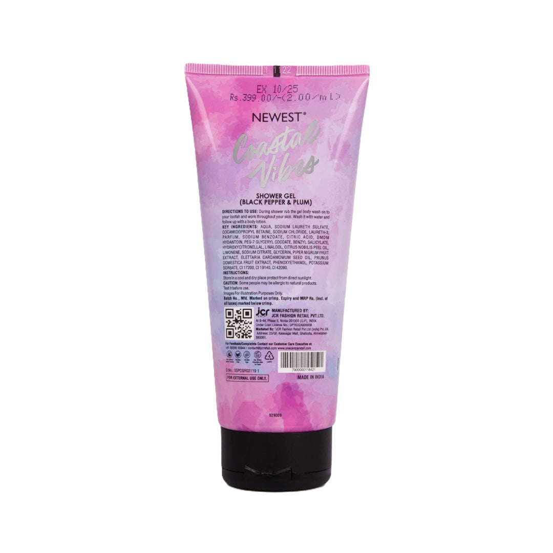 NEWEST COASTAL VIBES PLUM & BLACK PEPPER SHOWER GEL 200ML