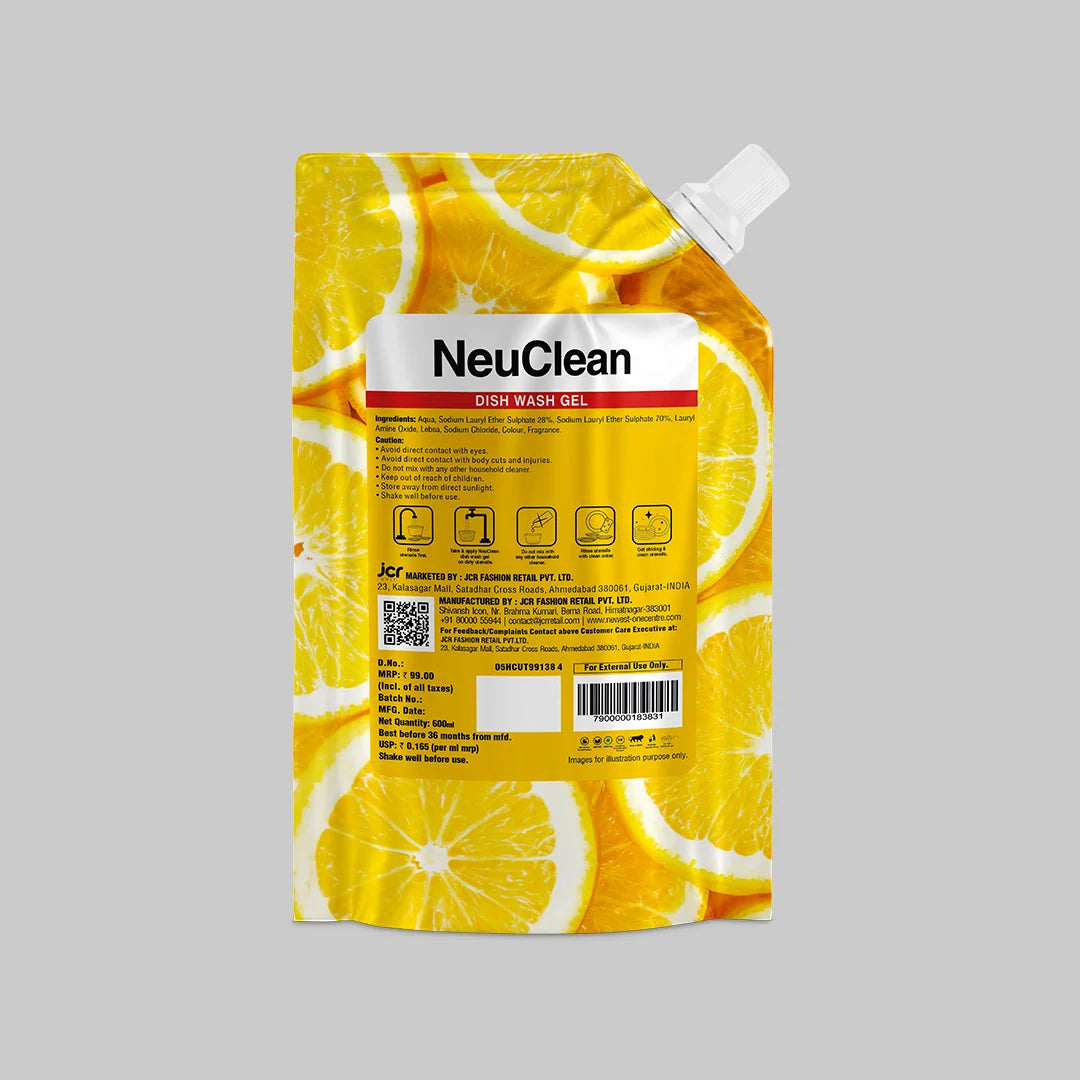 NEUCLEAN DISH WASH GEL LIME REFILLER PACK 600ML