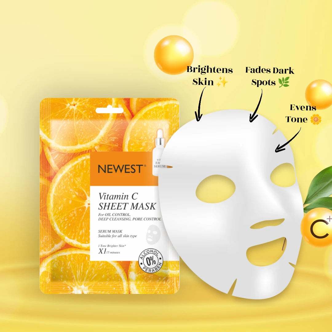 NEWEST VITAMIN C FACE SHEET MASK WITH EXTRA SERUM