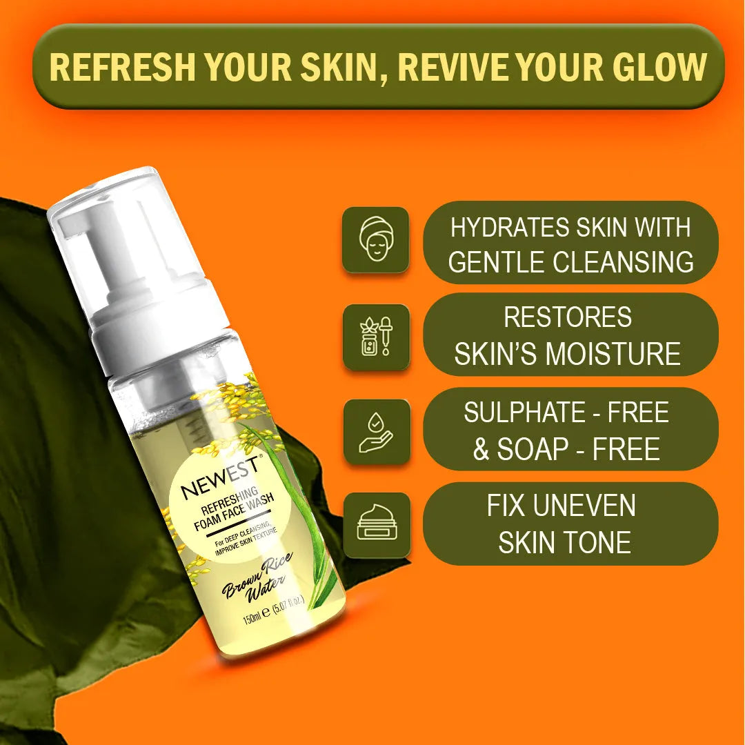 NEWEST BROWN RICE WATER FOAM FACE WASH 100ML