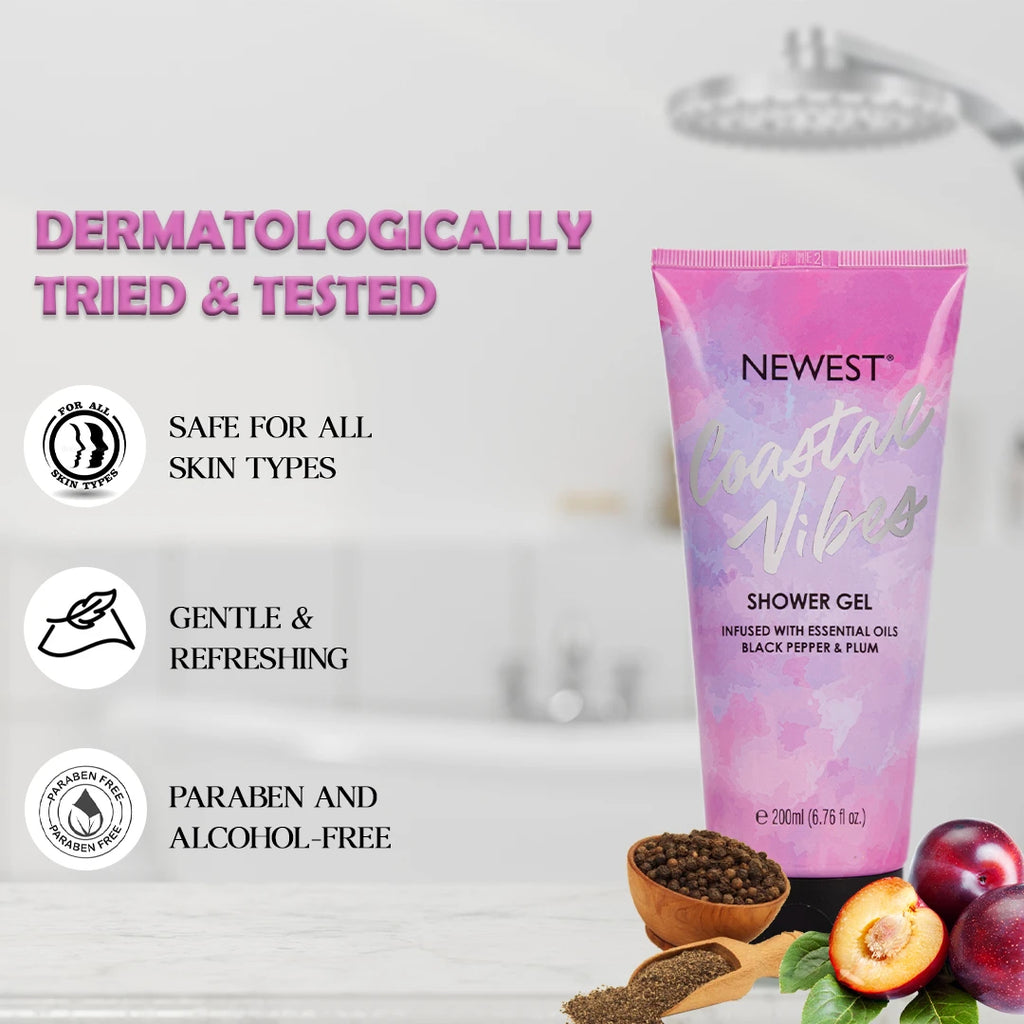 NEWEST COASTAL VIBES PLUM & BLACK PEPPER SHOWER GEL 200ML