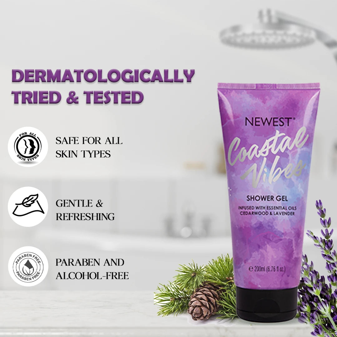 NEWEST COASTAL VIBES LAVENDER & CEDARWOOD SHOWER GEL 200ML